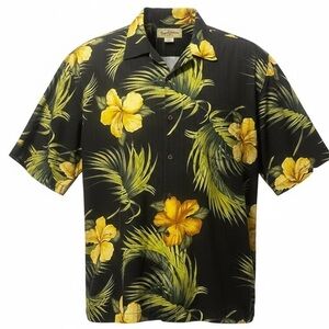 Tommy Bahama Black and Yellow Floral Silk Shirt Item0017